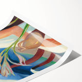 Contemporary Girl in White – Modern Art Print with Flowers & Mountains