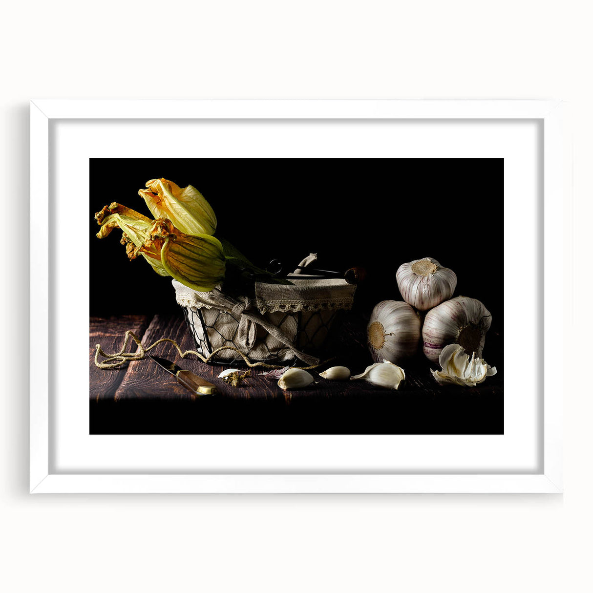 Rustic Garlic & Squash Blossom Art – Vintage Kitchen Wall Print