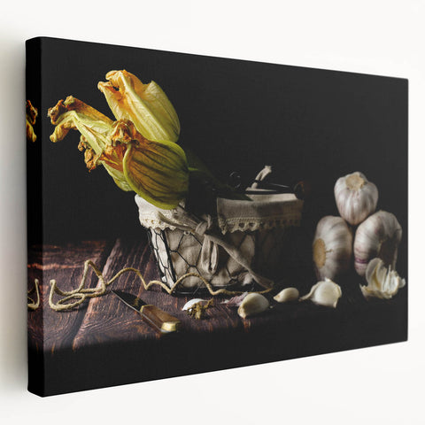 Rustic Garlic & Squash Blossom Art – Vintage Kitchen Wall Print