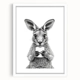 Kangaroo Bathroom Wall Art - Minimalist Black and White Decor