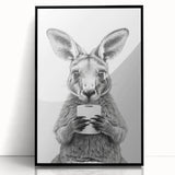 Kangaroo Bathroom Wall Art - Minimalist Black and White Decor