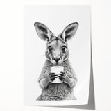 Kangaroo Bathroom Wall Art - Minimalist Black and White Decor