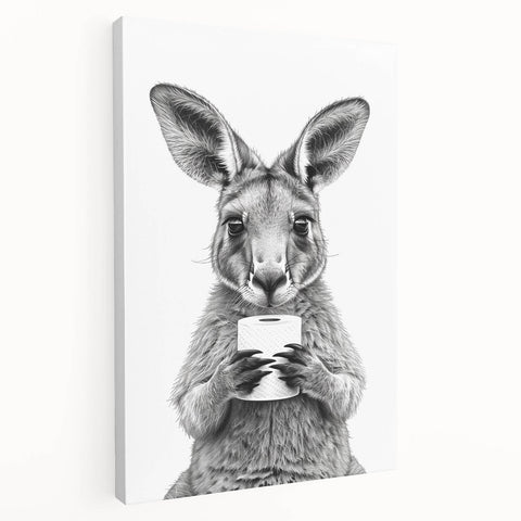Kangaroo Bathroom Wall Art - Minimalist Black and White Decor