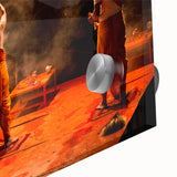 Large abstract wall art on acrylic glass depicting mid-century modernist style, ideal for dining room ambiance.