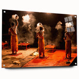 Large abstract wall art depicting an Asian scenery on acrylic glass, with vibrant earth tones.