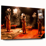 Large abstract wall art depicting a serene Indian landscape in muted earth tones on acrylic glass.