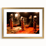 Extra large framed abstract art print featuring textured scenery of India in gold and earth tones.
