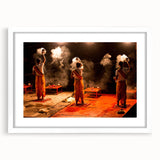 Abstract art print depicting a serene Indian landscape in muted earth tones on a framed white mat.