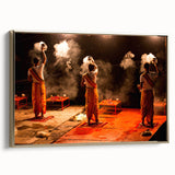 Framed canvas vintage poster art depicting an Indian landscape in gold and black tones, ideal for bedroom wall decor.