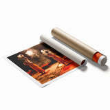 Extra large rolled print of a serene Indian landscape with lush floral elements in soft earth tones.