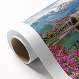 Art Deco style poster of a European landscape in pastel colors on rolled canvas, ideal for nursery wall art.