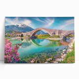 Large black and white stretched canvas of a European Albanian scenery, ideal for kitchen wall art.