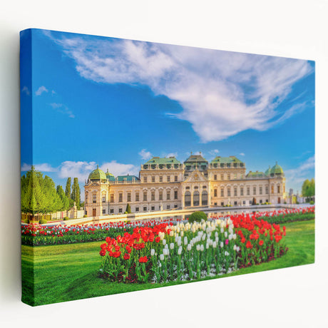 Scenic view of an Austrian village on stretched canvas, featuring muted earth tones, ideal for kitchen wall art.