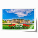 Extra large rolled print of a serene Austrian landscape with soft floral elements in pastel shades.