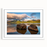 Textured abstract art print of Cumbria's rolling hills in muted earth tones, framed with a white mat.