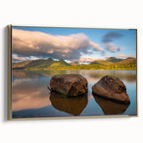 Framed canvas depicting a vintage-style landscape of Cumbria, England, in muted earth tones, ideal for bedroom wall art.