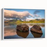 Vintage poster art of England's Cumbria landscape on a framed canvas, featuring vibrant colors, ideal for living room decor.