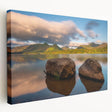 Landscape painting of Cumbria, England featuring green hills and a blue sky on large stretched canvas.