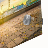 Acrylic print of a large abstract depiction of London with muted earth tones, ideal for dining room art.