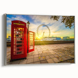 Landscape art painting of London featuring colorful art on black background, presented in a silver-framed canvas.
