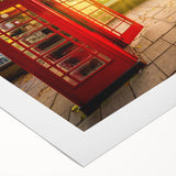 Art deco poster of London scenery in muted gray and blue tones on rolled canvas, suitable for dining room wall art.