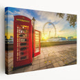 Large art depicting the London skyline in muted gray and blue tones on stretched canvas, suitable for kitchen wall art.