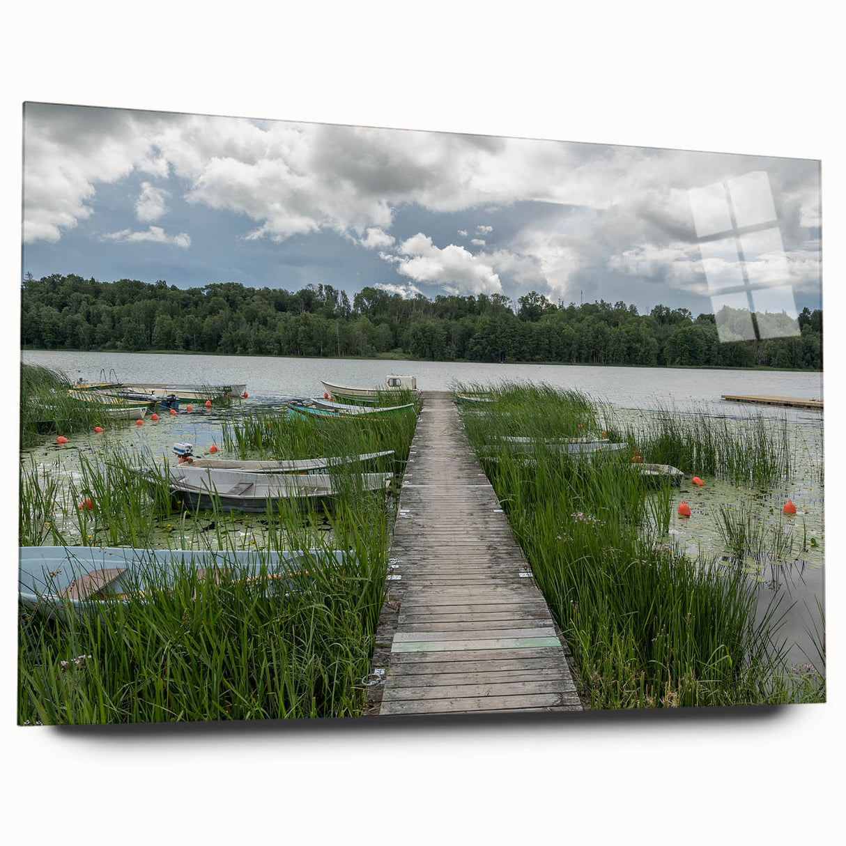 Large abstract wall art of a European landscape in muted earth tones, printed on acrylic glass.
