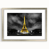 Extra large abstract art print of a textured Paris scenery in muted earth tones on a framed canvas.