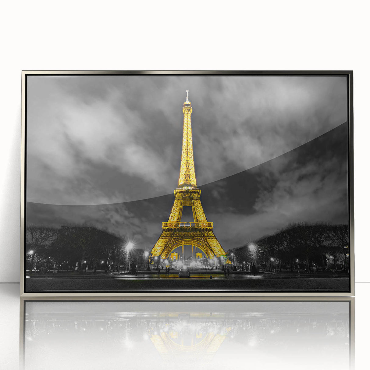 Large art print of Paris scenery in muted gray tones on framed acrylic, ideal for modern art wall decor.
