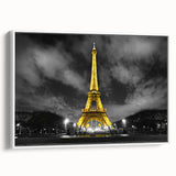 Vintage poster art of Paris with colorful accents on extra large framed canvas, ideal for living room decor.