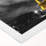 Art Deco poster of Paris scenery in muted gray tones on rolled canvas, suitable for dining room wall art.