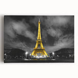 Black and white image of the Eiffel Tower on a large stretched canvas, suitable as kitchen wall art or for a bedroom.