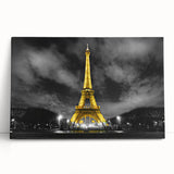 Black and white large art print of the Paris skyline on stretched canvas, ideal for kitchen wall art.