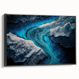 Black and white framed canvas depicting a serene Icelandic landscape, ideal for bedroom wall decor.