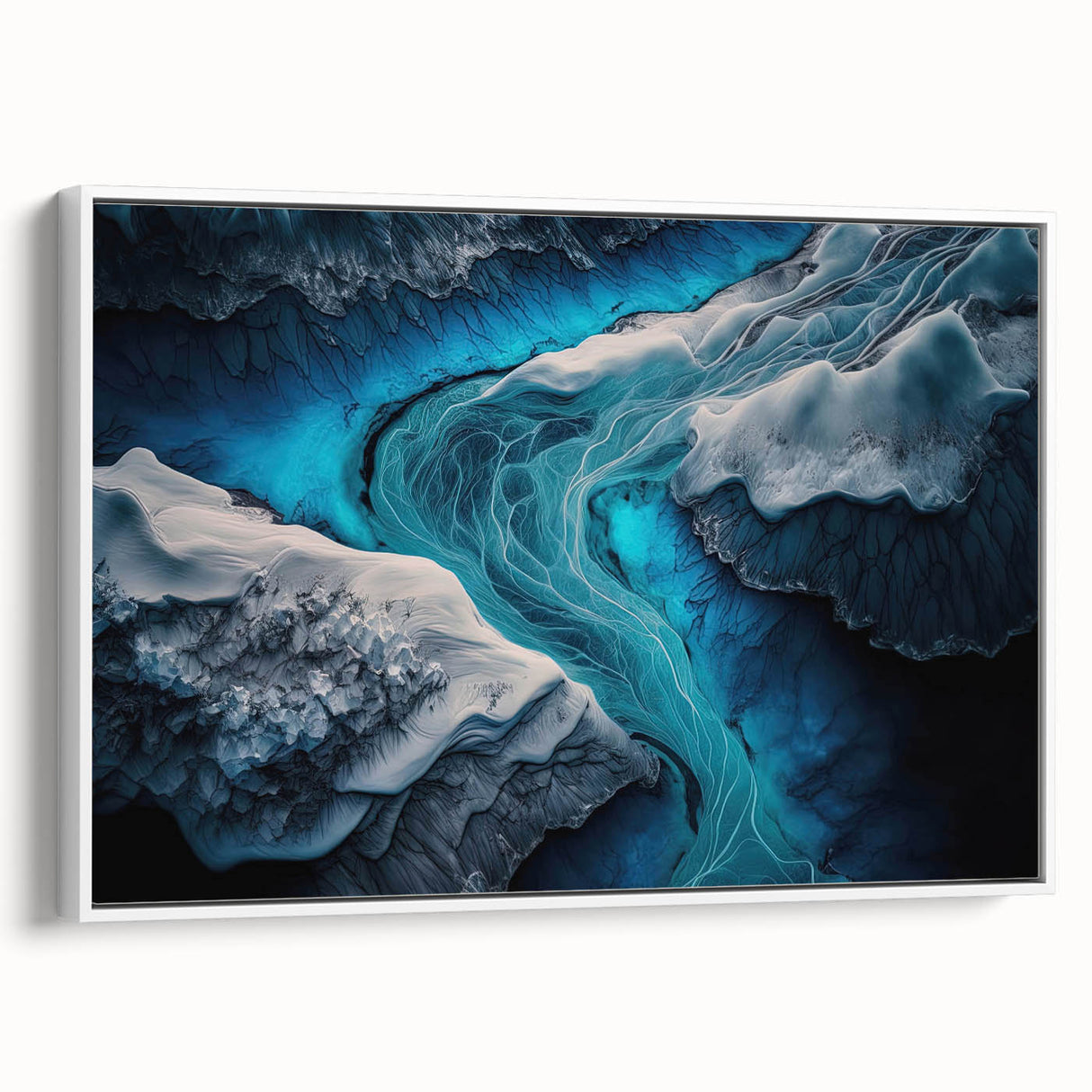 Vintage poster art of a scenic Icelandic landscape in muted earth tones on a large framed canvas.