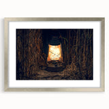 Extra large abstract art print of a European landscape in textured grays and blues, framed in silver.