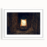 Textured abstract art print depicting a European scenery in muted earth tones, framed with a white mat.