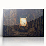 Large abstract wall art depicting a mid-century modernist European scenery in muted earth tones.
