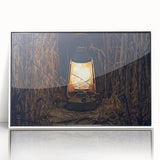 Mid-century modernist art of a European cityscape in muted colors on a framed acrylic, suitable for nursery wall art.