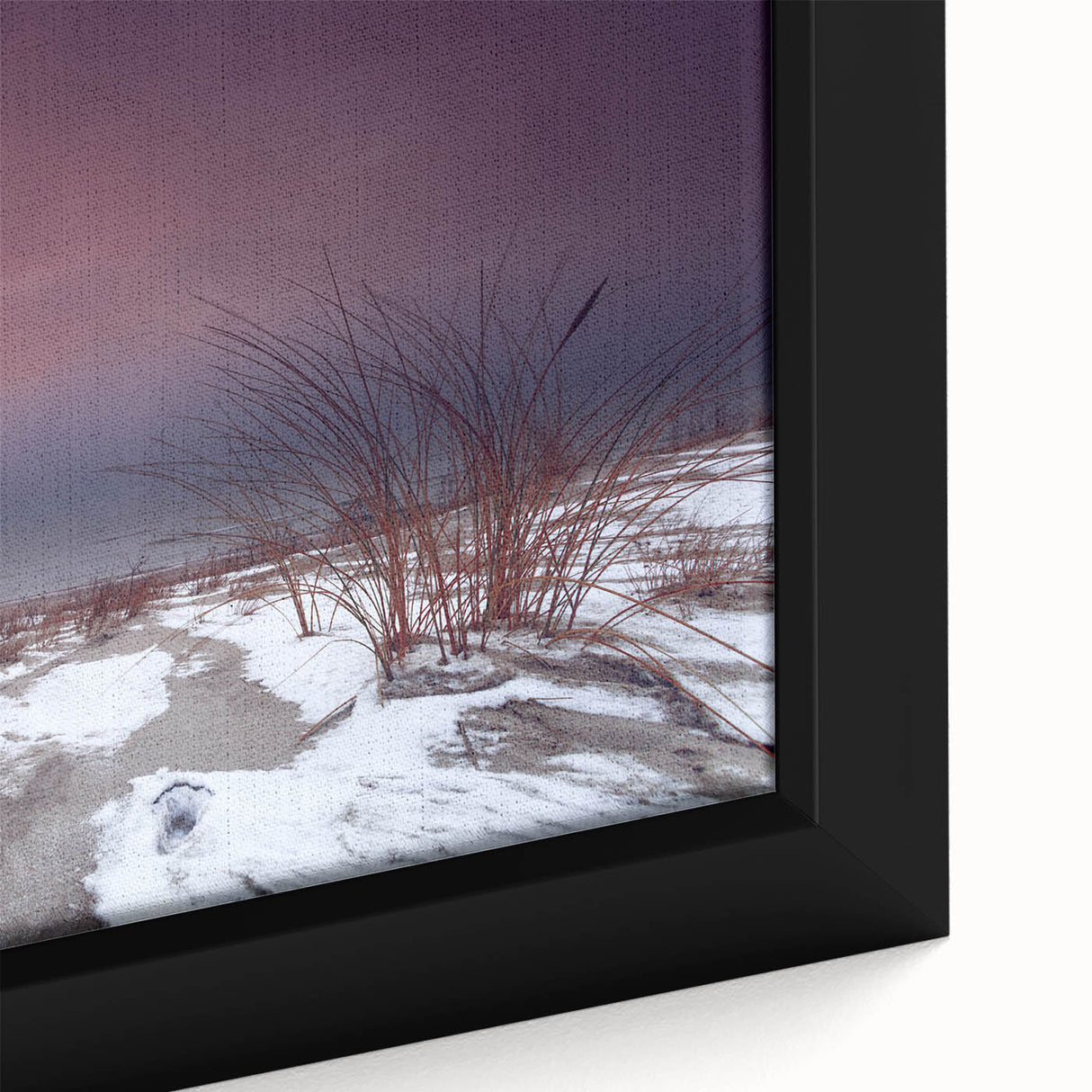 Extra large framed canvas featuring a textured depiction of a European scenery in black with colorful accents.