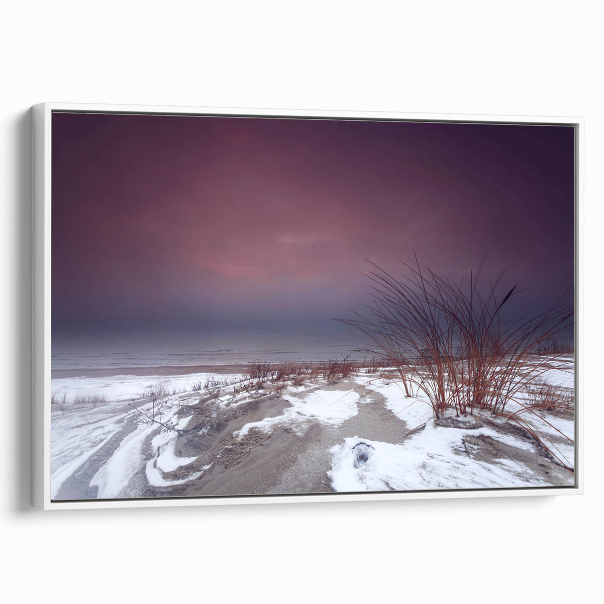 Vintage poster art of a Lithuanian scenery on a large framed canvas, featuring colorful details against a black background.