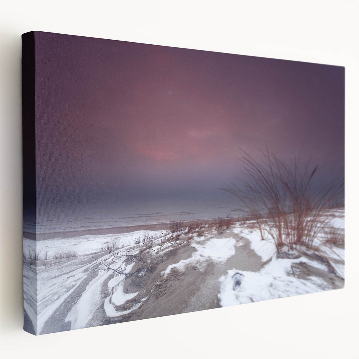 Large art depicting a Lithuanian landscape on stretched canvas, in muted earth tones, ideal for kitchen wall art.