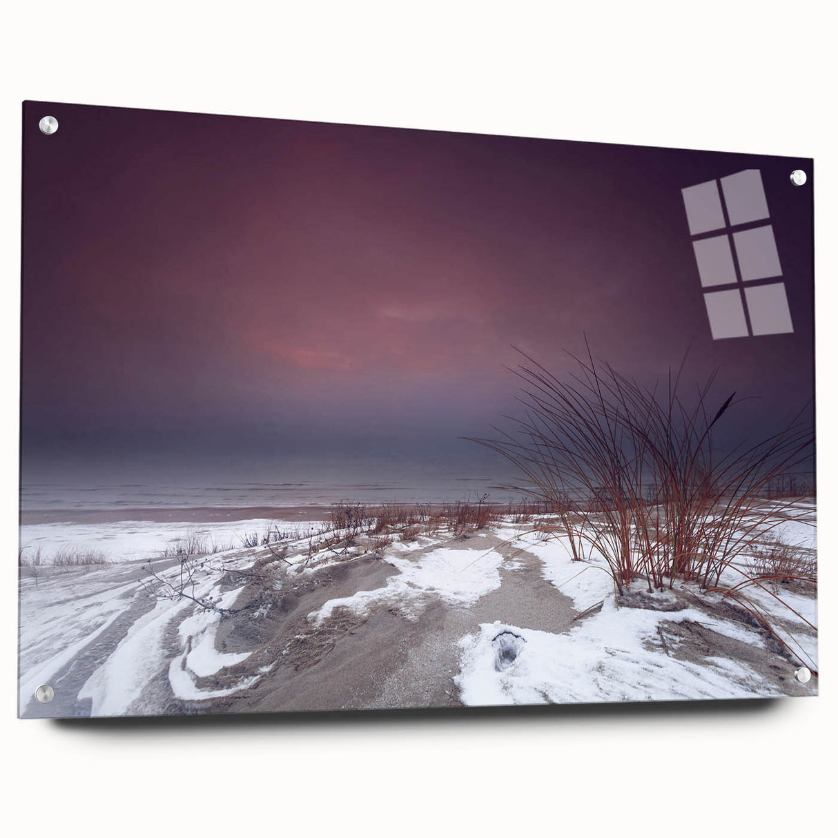 Large abstract wall art of a European scenery in muted colors on acrylic glass, suitable for bedroom or dining room decor.