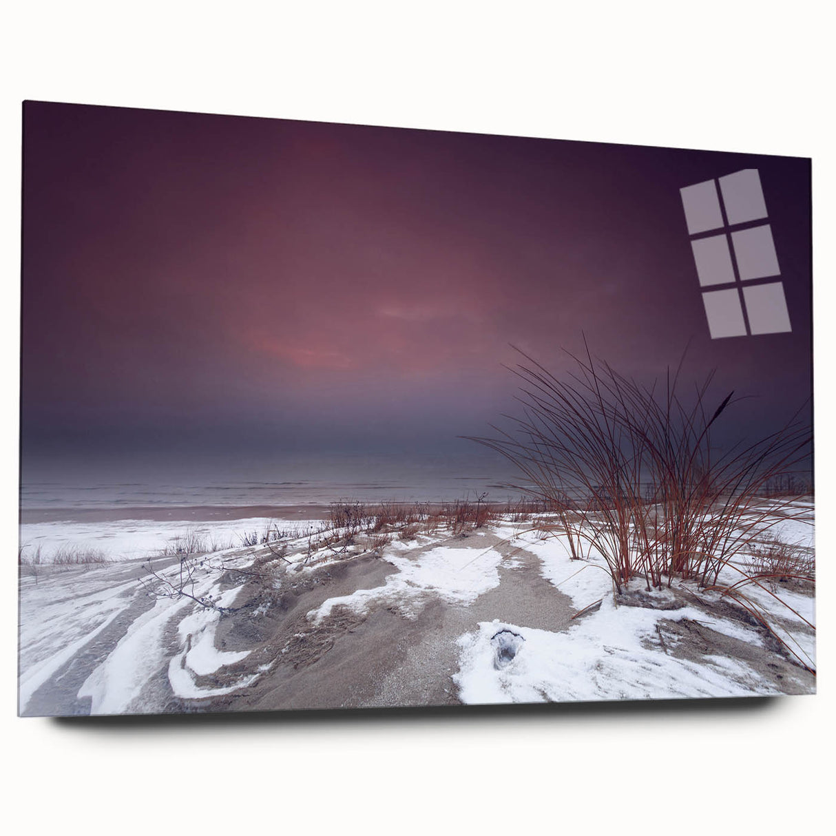 Large abstract wall art depicting a European Lithuanian scenery in muted earth tones, printed on acrylic glass.