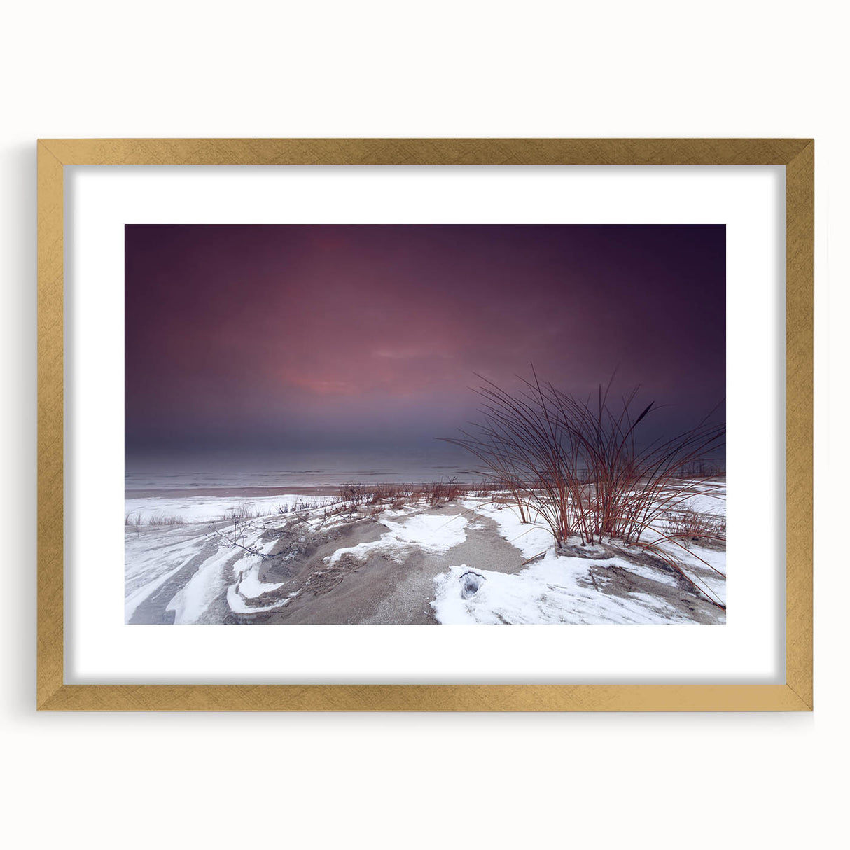 Extra large abstract art print of a European landscape in textured gold frame, ideal for living room decor.