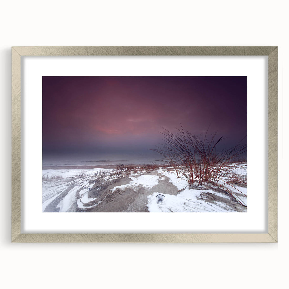 Textured art print of a European landscape in muted earth tones on a silver-framed canvas, suitable for bedroom decor.
