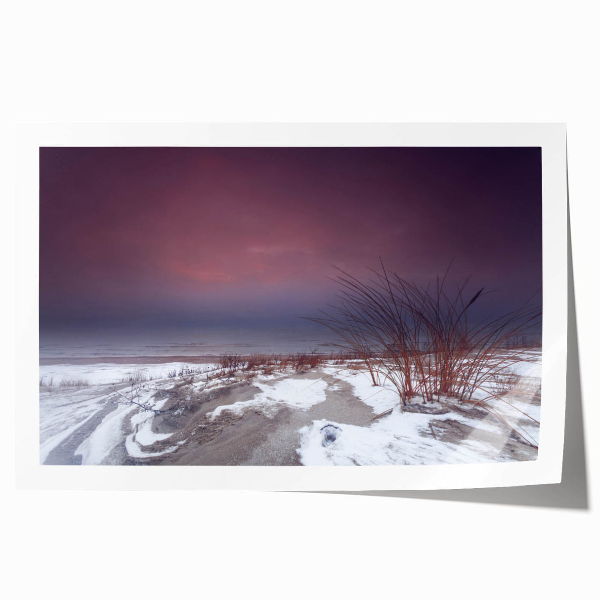 Extra large rolled print of a Lithuanian landscape with vibrant green fields and a clear blue sky.