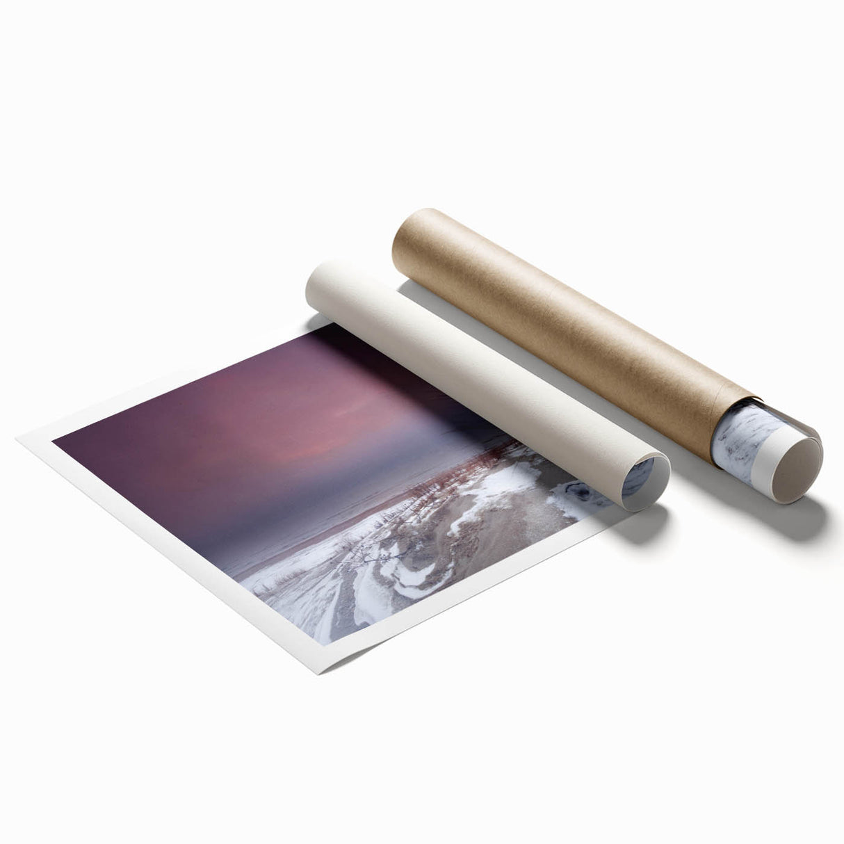 Extra large rolled print of a Lithuanian landscape with vibrant floral elements, suitable for classy bathroom wall art.