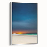 Framed canvas of a vintage poster art depicting Yucatan scenery in vibrant colors, ideal for living room decor.