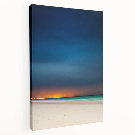 Large art depicting a serene Yucatan landscape in muted green and blue tones on stretched canvas, ideal for kitchen wall art.
